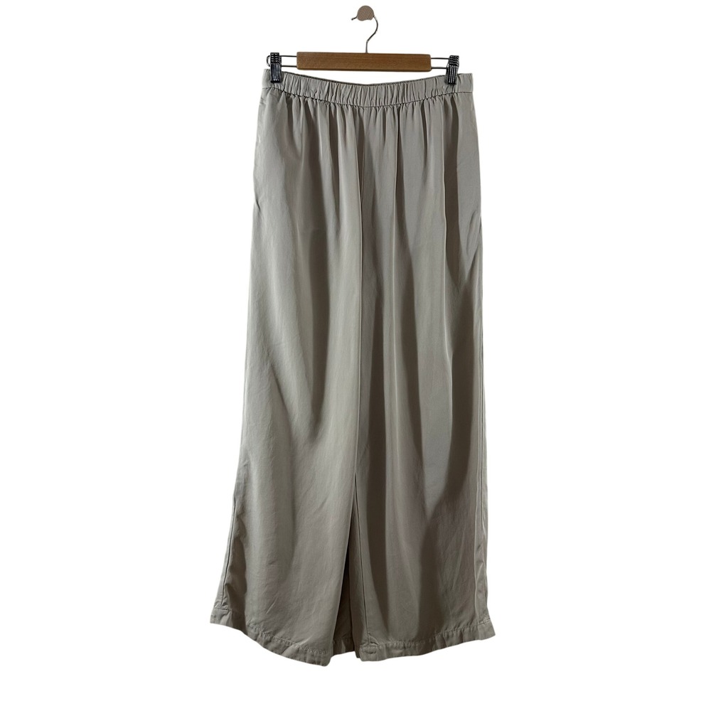 Zara Womens Beige Wide Leg Elastic Waist Viscose Lyocell Pants Size M Pockets‎